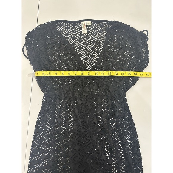 Y2K Crochet Open Knit Fairy Grunge Babydoll Top Tunic Size M Black Whimsigoth - Picture 7 of 8